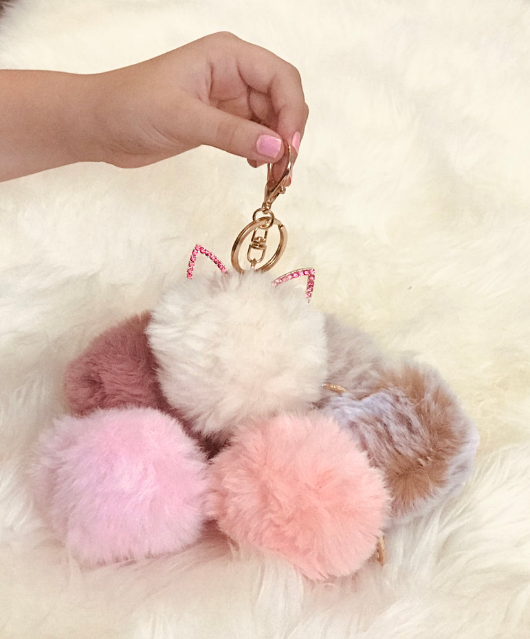 Soft kitty rhinestone key chain